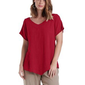 Oh My Gauze Venice Crimson V-Neck Short Sleeve Cotton Gauze Blouse Size Small